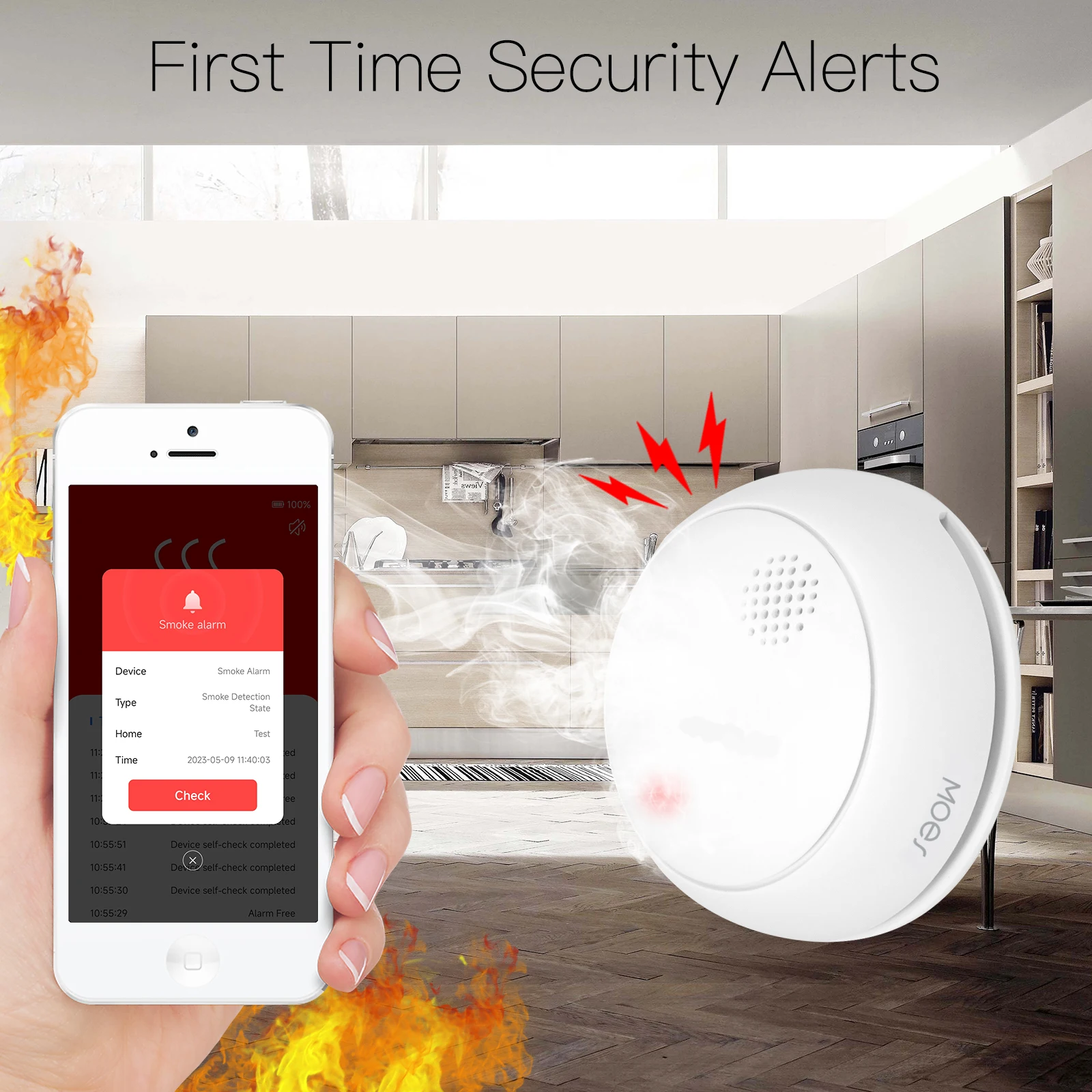 MOES ZigBee Smart Wireless Smoke Detector Fire 85dB Sound Alarm Siren Sensor Smart Safety Protection Home Kitchen Fire App Alert