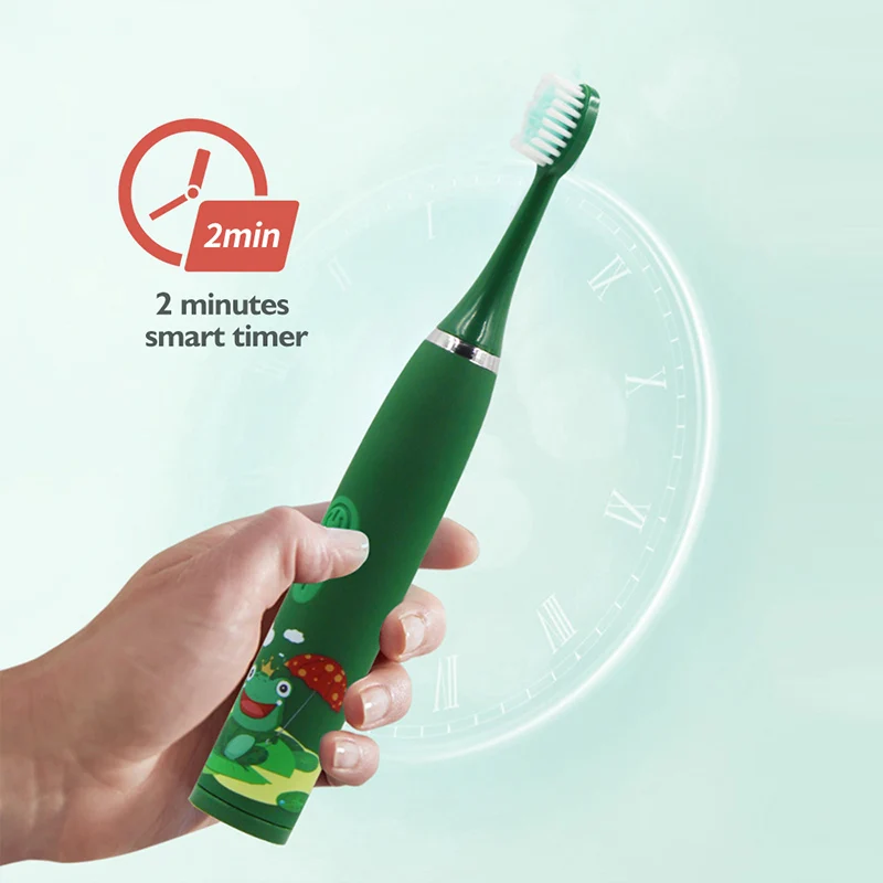 Sonic Children Electric Toothbrush With 12pcs Brush Heads IPX7 Waterproof Ultrasonic Rechargeable Timer Soft Hair Cleaning Brush