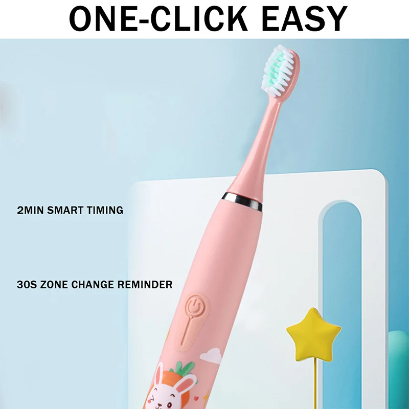 Sonic Children Electric Toothbrush With 12pcs Brush Heads IPX7 Waterproof Ultrasonic Rechargeable Timer Soft Hair Cleaning Brush