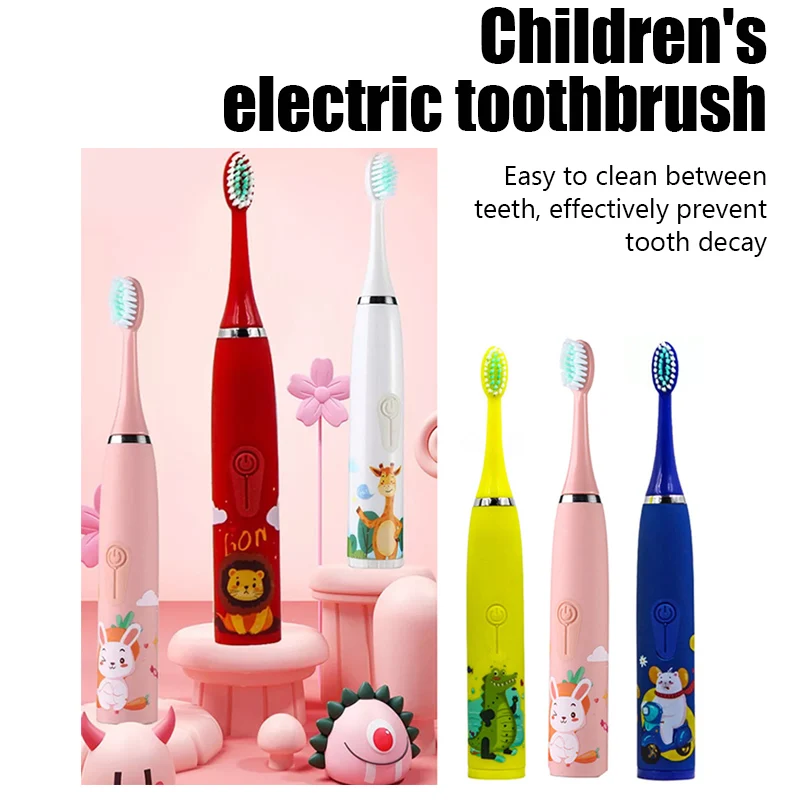 Sonic Children Electric Toothbrush With 12pcs Brush Heads IPX7 Waterproof Ultrasonic Rechargeable Timer Soft Hair Cleaning Brush