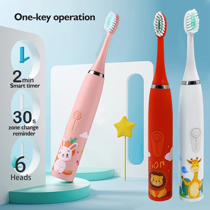 Sonic Children Electric Toothbrush With 12pcs Brush Heads IPX7 Waterproof Ultrasonic Rechargeable Timer Soft Hair Cleaning Brush