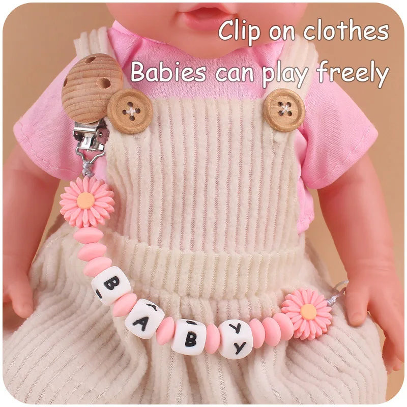 Baby Pacifiers Clips Personalized Name Flower Silicone Dummy Nipple Holder Clip Chain Teething Toy Pacifier Accessories BPA Free