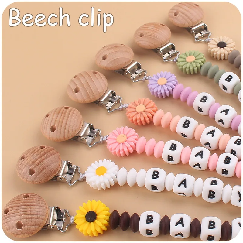 Baby Pacifiers Clips Personalized Name Flower Silicone Dummy Nipple Holder Clip Chain Teething Toy Pacifier Accessories BPA Free