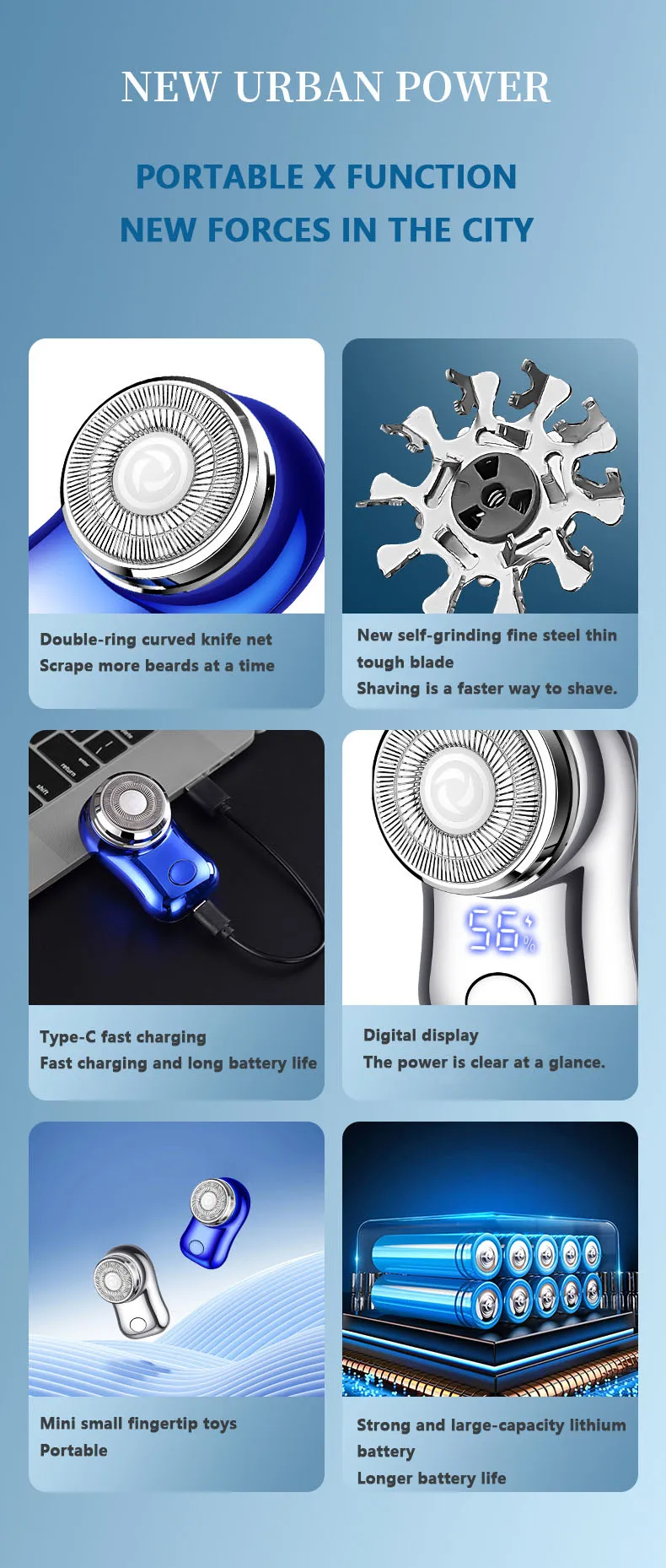 Mini Electric Shaver for Men Portable Beard Knife TYPE-C Charging Shavers Face Body Razor with Digital Power Display