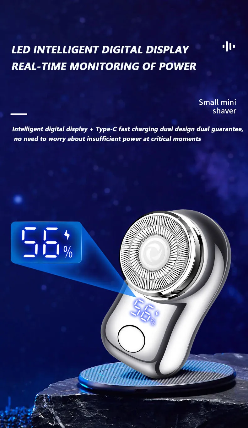 Mini Electric Shaver for Men Portable Beard Knife TYPE-C Charging Shavers Face Body Razor with Digital Power Display