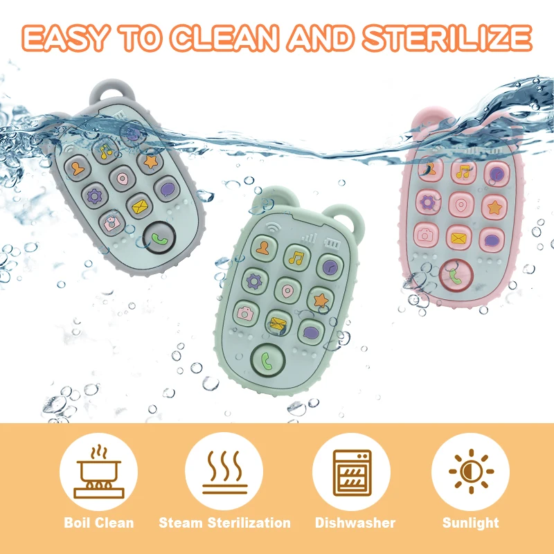 New Baby Teether Mobile Phone Shape Silicone Teether Teething Toy Kids Sensory Educational Toy Baby Gift Set