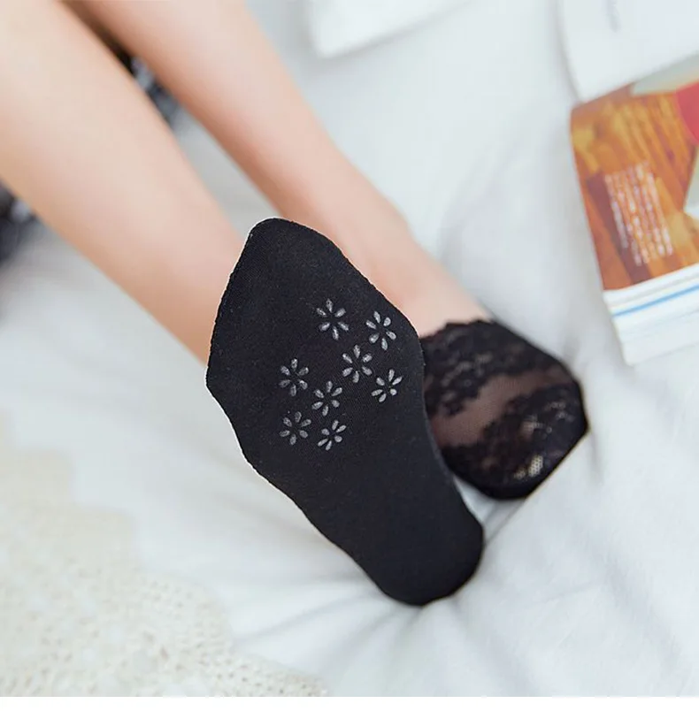 5 Pairs Socks Women's Lace Invisible Short No-Show Ankle Foot Summer Cotton Transparent White Low Cut Boat Sock