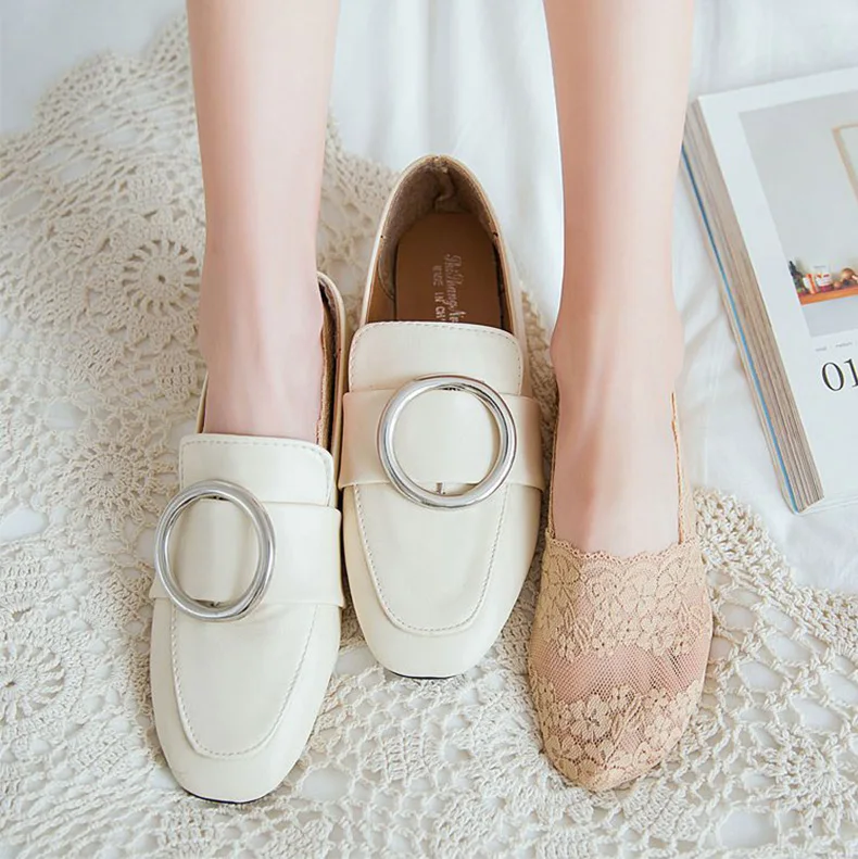 5 Pairs Socks Women's Lace Invisible Short No-Show Ankle Foot Summer Cotton Transparent White Low Cut Boat Sock