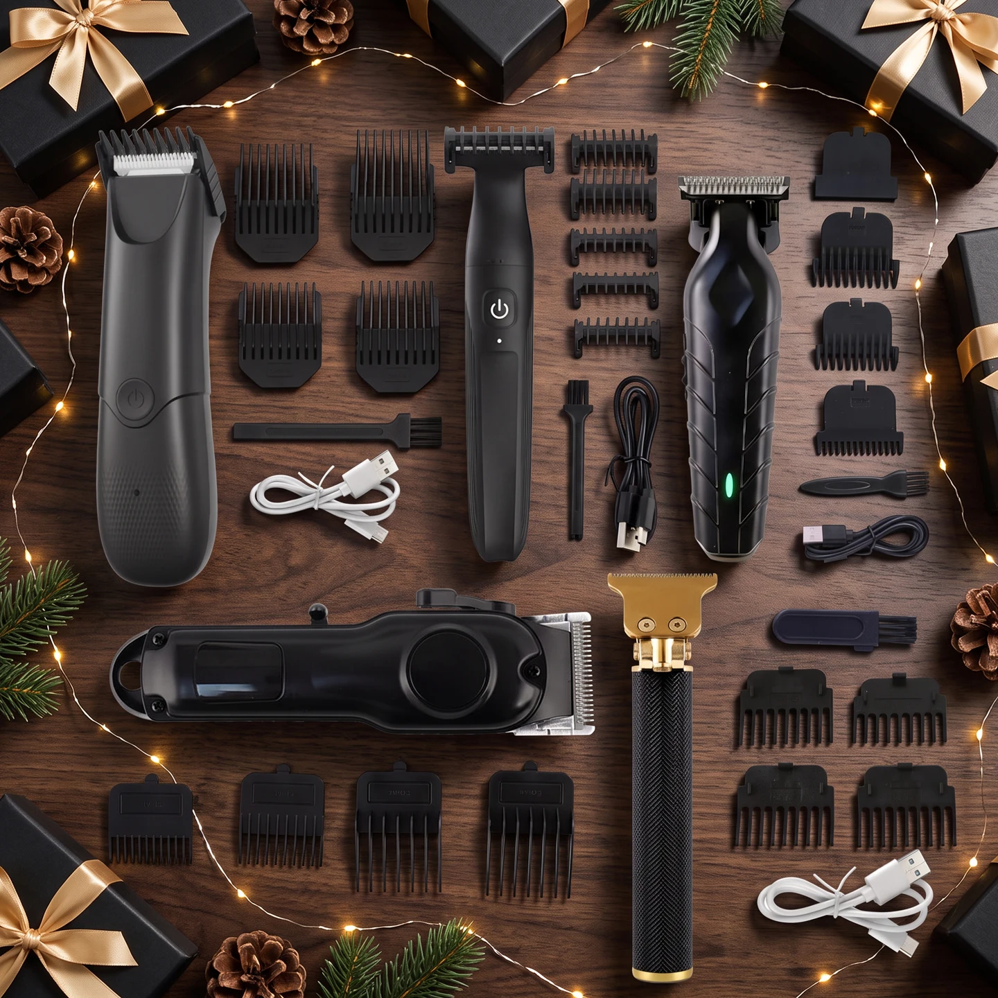 Professional Hair Clipper Set for Men, Cordless Haircut Kit Hair Clipper T-Blade Trimmer Electric Shaver