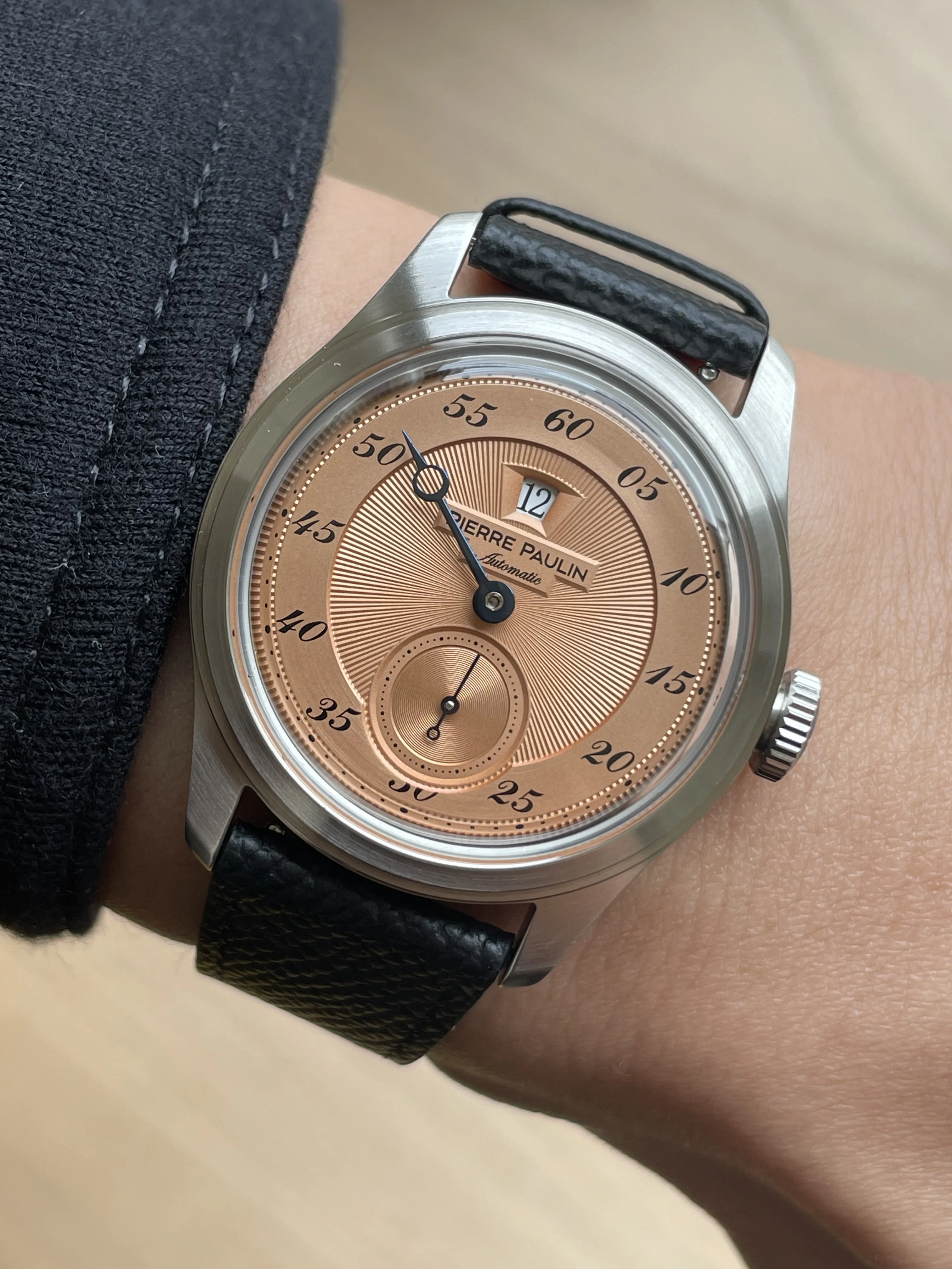 Spot goods NEW Pierre Paulin Jumping Hour Men Watch Salmon Dial Automatic St17 Mechanical Watch Vintage Date Window 38mm