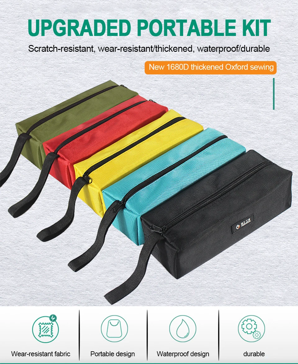 Hand Tool Bag Oxford Canvas Waterproof Storage Tool Bag Screws Nails Drill Bit Metal Parts Organizer Bag Portable Zipper Pouch