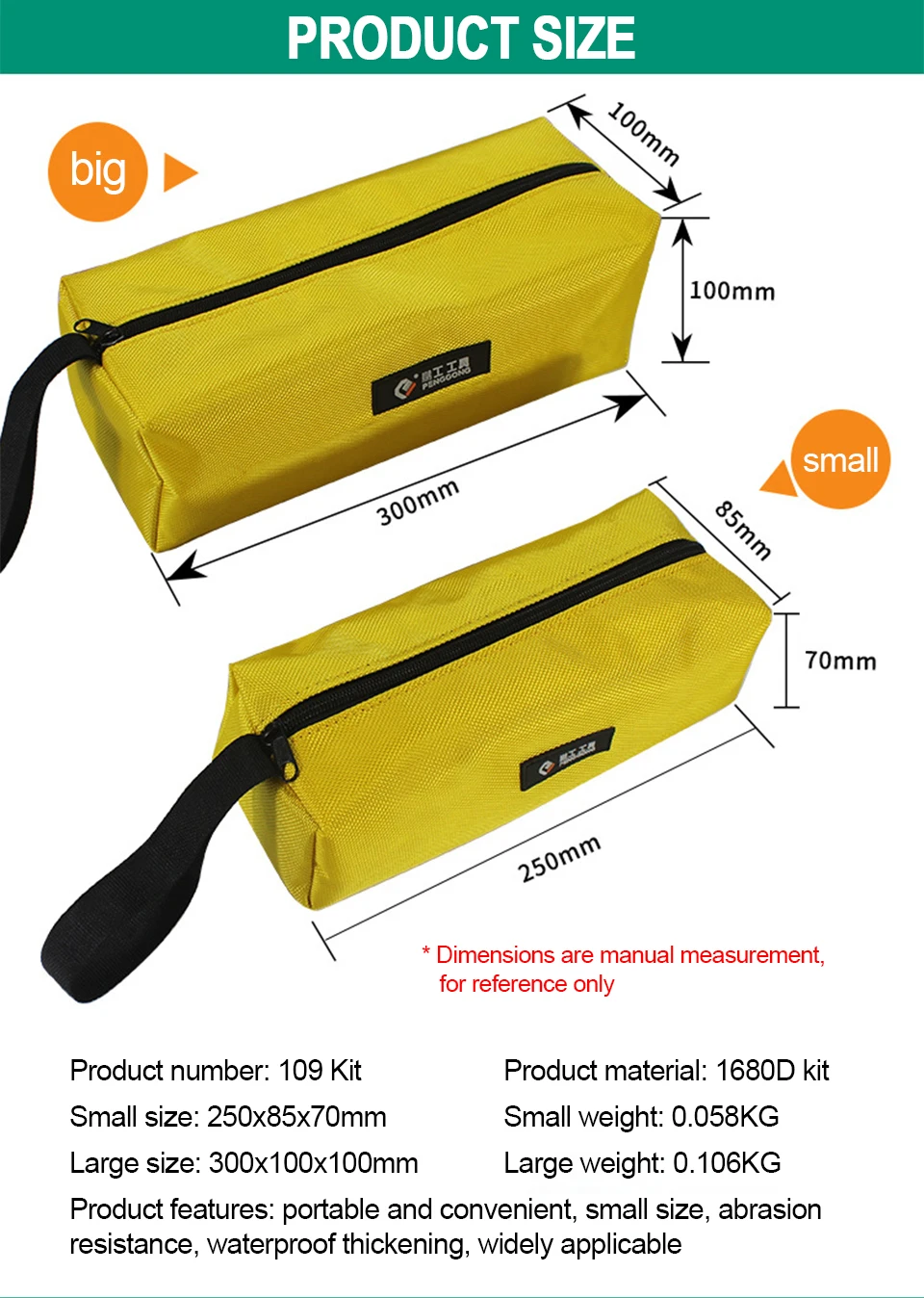 Hand Tool Bag Oxford Canvas Waterproof Storage Tool Bag Screws Nails Drill Bit Metal Parts Organizer Bag Portable Zipper Pouch