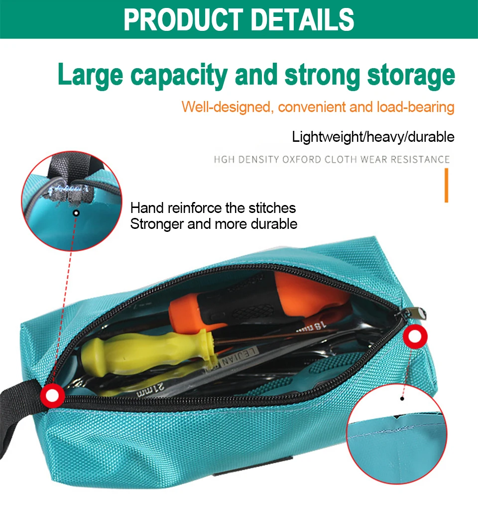 Hand Tool Bag Oxford Canvas Waterproof Storage Tool Bag Screws Nails Drill Bit Metal Parts Organizer Bag Portable Zipper Pouch