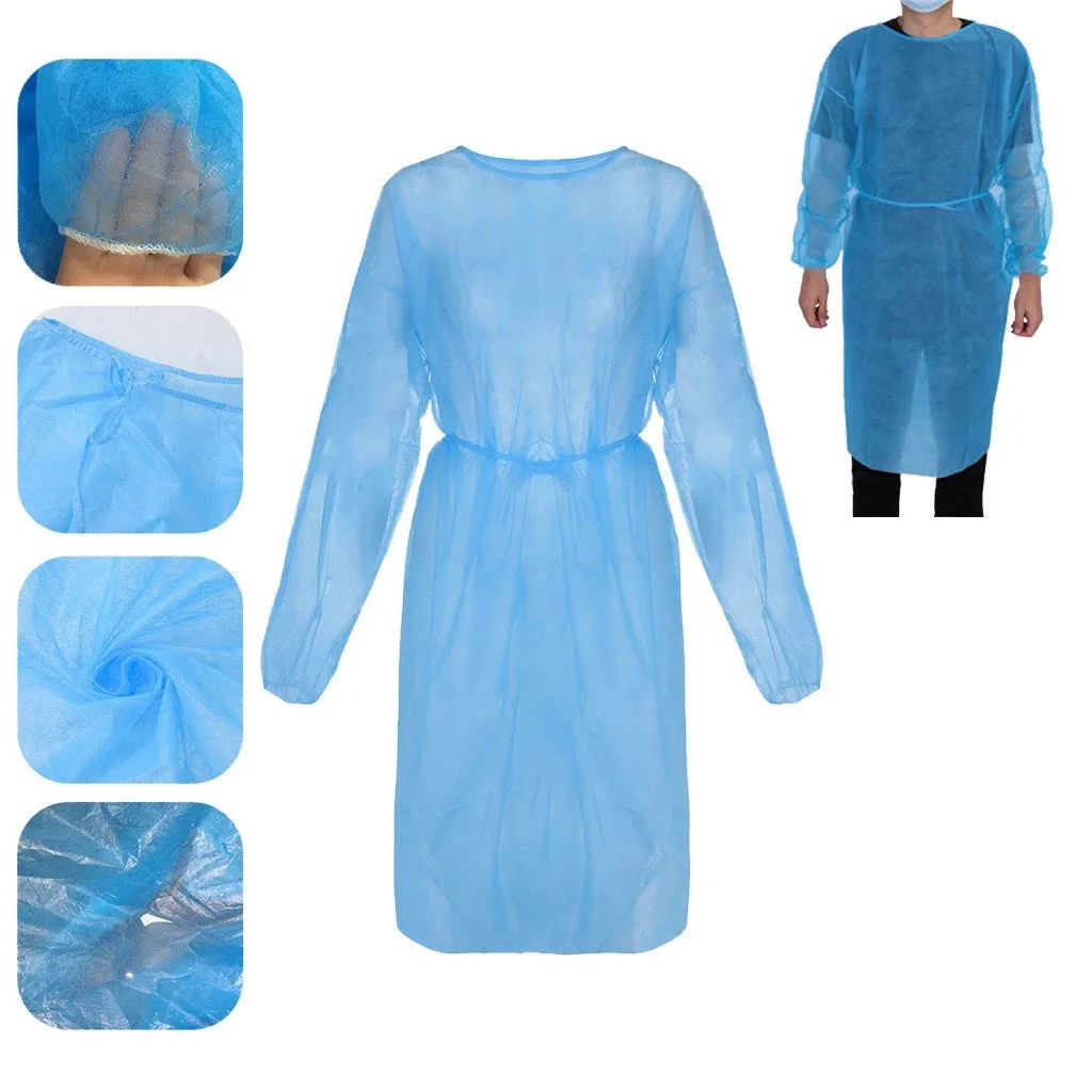 10pcs Unisex Disposable Protective Isolation Clothing Anti-spitting Waterproof Anti-oil Stain Nursing Gown Anti-fog Nursing Suit