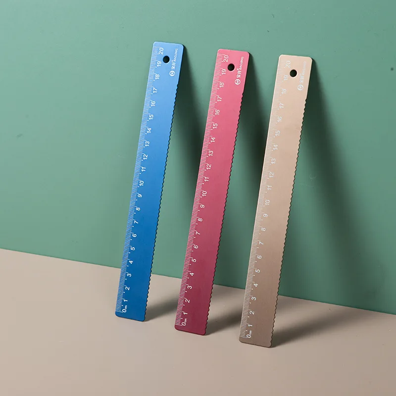 20CM Aluminum Ruler - Straight Metal Measuring Tool for School Kids, Kawaii Stationery Gift Set & Office Accessories