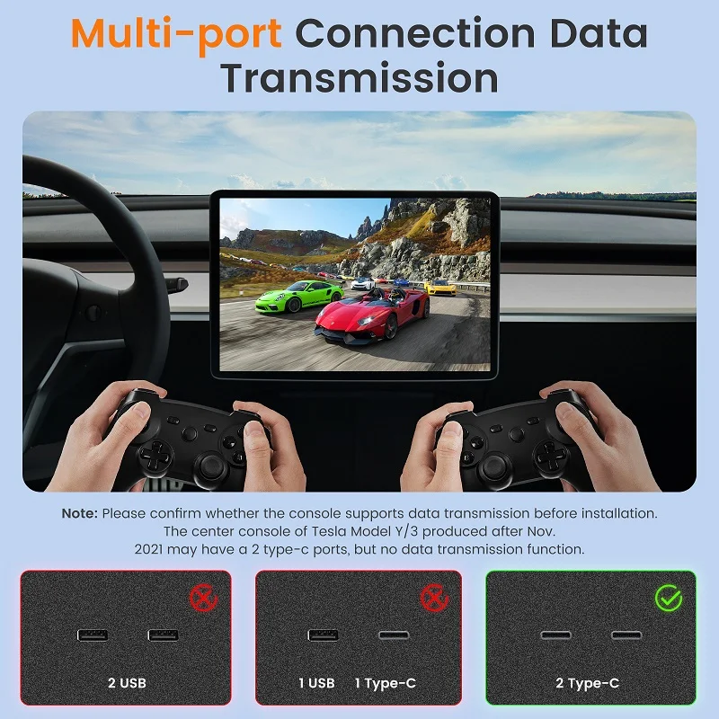 2Hole 4 Hole USB Adapter Shunt Hub for Tesla Model 3 Model Y 2021 2022 2023 High Fit Charging Cable Manager OEM Car Accessories