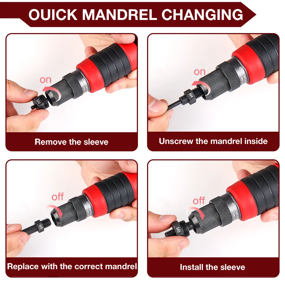 M3 M4 M5 M6 M8 M10 Home Rivet Nut Gun Converter Kit Removable DIY Nut Insert Nut Riveting Tool Cordless Electric Riveting Tool