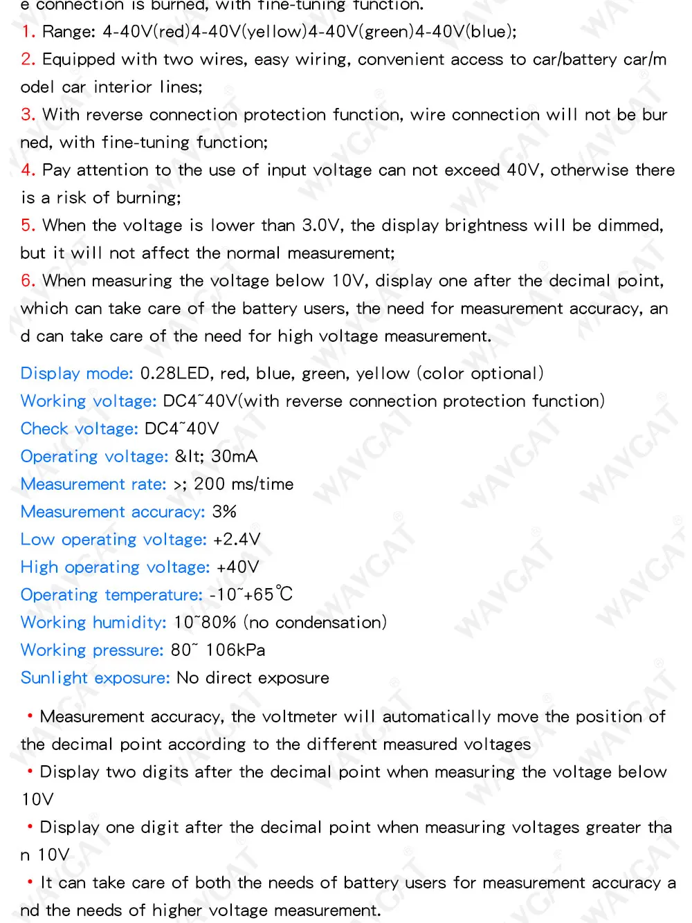 0.36 Inch 0.36" Digital Voltmeter Red Green Blue DC 0V-100V Three Lines 3 digit Voltage Panel Meter Display led Color