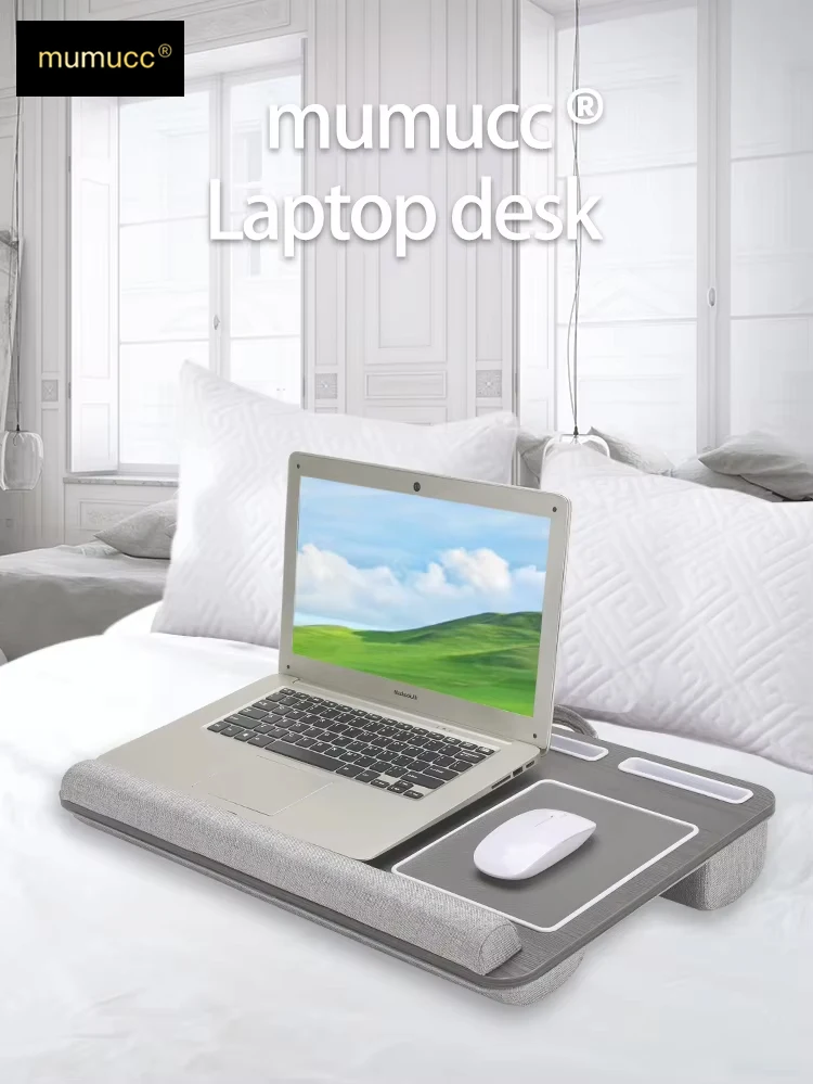 Multi Purpose Laptop Desk Leg Table Design of Double Groove Anti Slip Bar Embedded Mouse Pad Use with Sofa Bedroom Portable