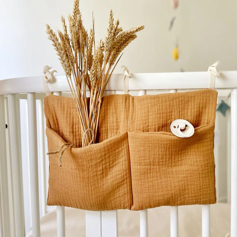 Baby Crib Organizer Cot Caddy Bed Storage Bag 2 Pockets Bedside Hanging Diaper Nursery Toys Bag Diapers Stroller Organize