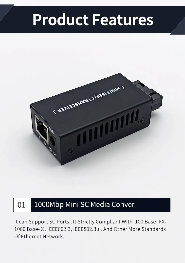 1 Pair Gigabit 100/1000M A/B SC Ethernet Fiber Switch Media Converter Rj45 Optic Transceiver 20KM fibra Switch with Power Supply