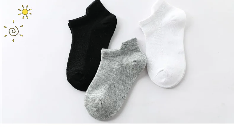6 Pairs 1-12T Children Cotton Socks Spring Summer Boys Girls Mesh Thin Breathable Solid Ankle Socks Black White Grey Kids Socks