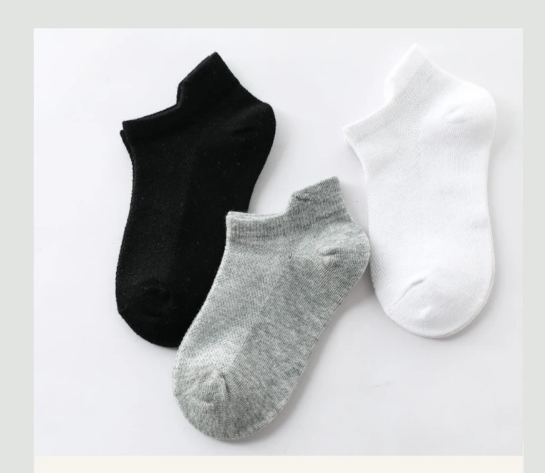 6 Pairs 1-12T Children Cotton Socks Spring Summer Boys Girls Mesh Thin Breathable Solid Ankle Socks Black White Grey Kids Socks