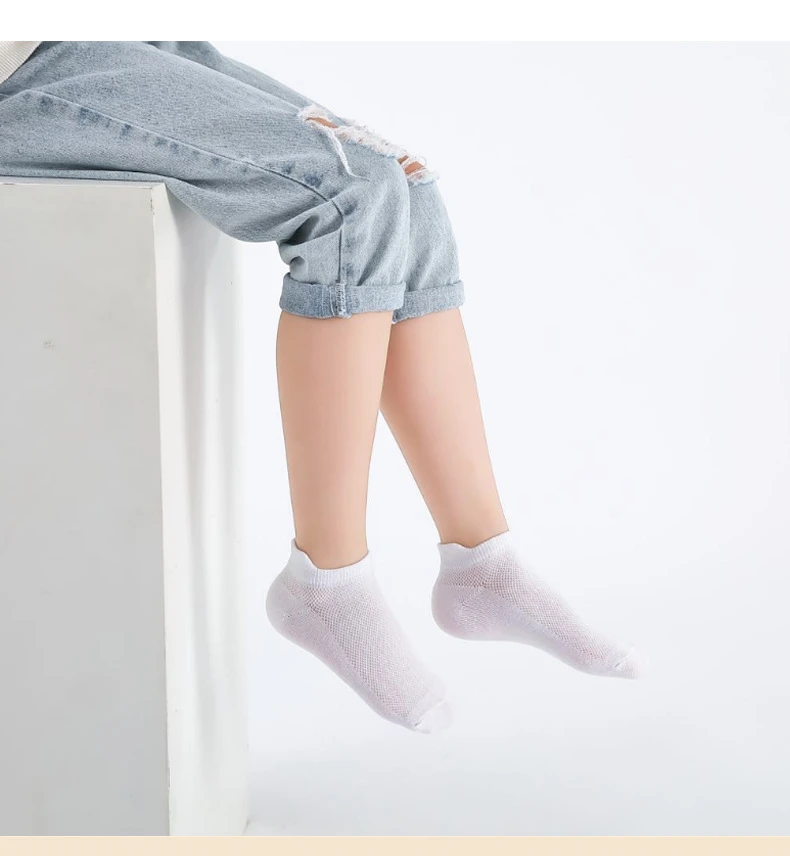 6 Pairs 1-12T Children Cotton Socks Spring Summer Boys Girls Mesh Thin Breathable Solid Ankle Socks Black White Grey Kids Socks