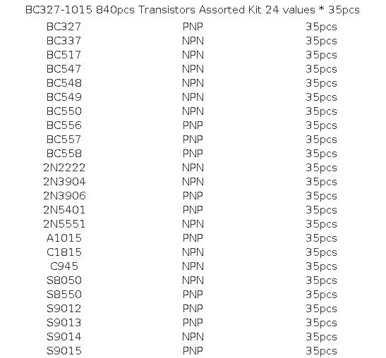 200-900PCS TO-92 Transistor Kit assortment box BC547 BC327 BC337 2N2222 3904 3906 C945 PNP/NPN transistors set electronics Kit