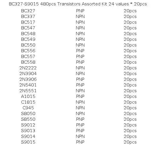 200-900PCS TO-92 Transistor Kit assortment box BC547 BC327 BC337 2N2222 3904 3906 C945 PNP/NPN transistors set electronics Kit