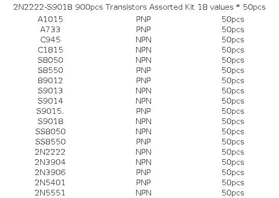 200-900PCS TO-92 Transistor Kit assortment box BC547 BC327 BC337 2N2222 3904 3906 C945 PNP/NPN transistors set electronics Kit