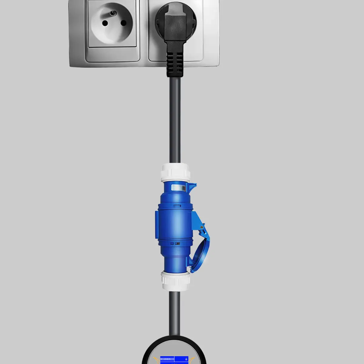 32A Blue CEE Socket to 16A EU Schuko Plug Adapter 7KW to 3.5KW Electric Vehicle Charging Adapter For EV Charger Portable