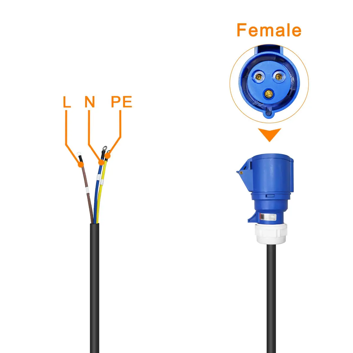 32A Blue CEE Socket to 16A EU Schuko Plug Adapter 7KW to 3.5KW Electric Vehicle Charging Adapter For EV Charger Portable