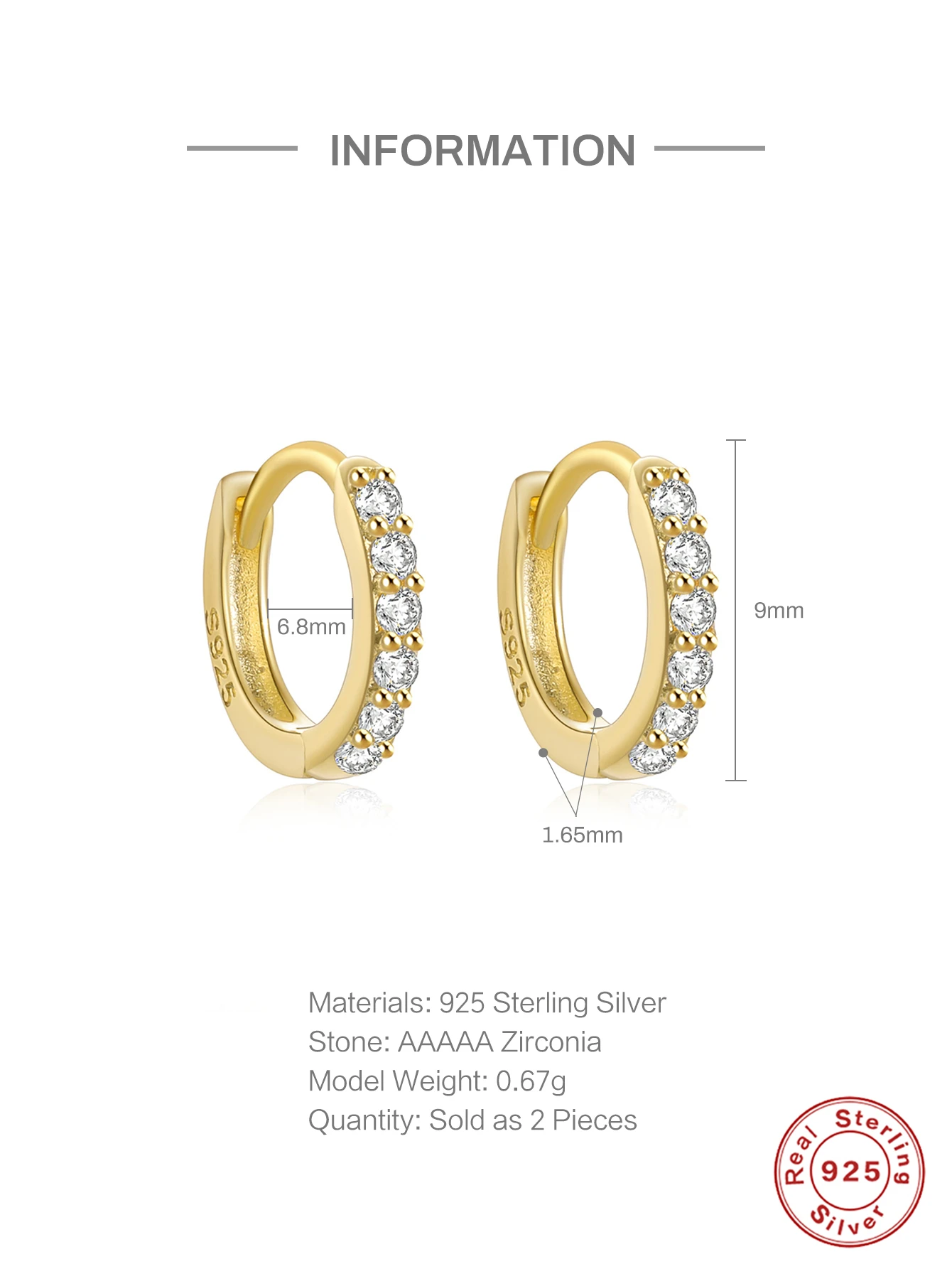 CANNER Real 925 Sterling Silver Hoop Earrings for Women Round Circle Earring Zircon Piercing Earings personalized Trend Jewelry