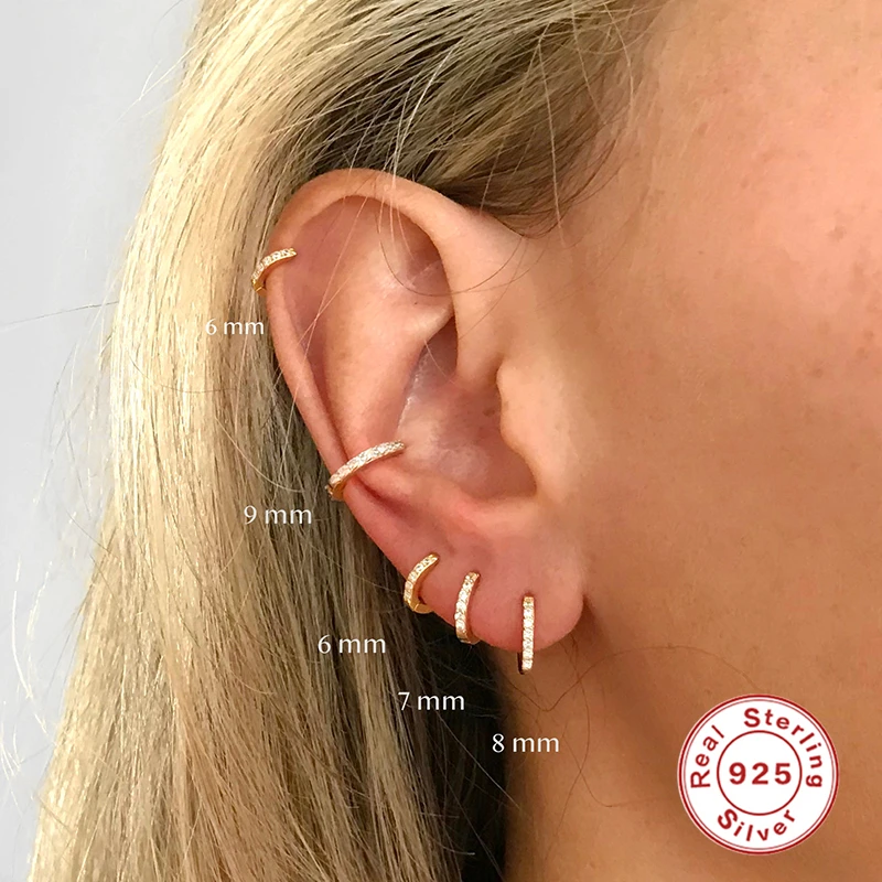 CANNER Real 925 Sterling Silver Hoop Earrings for Women Round Circle Earring Zircon Piercing Earings personalized Trend Jewelry