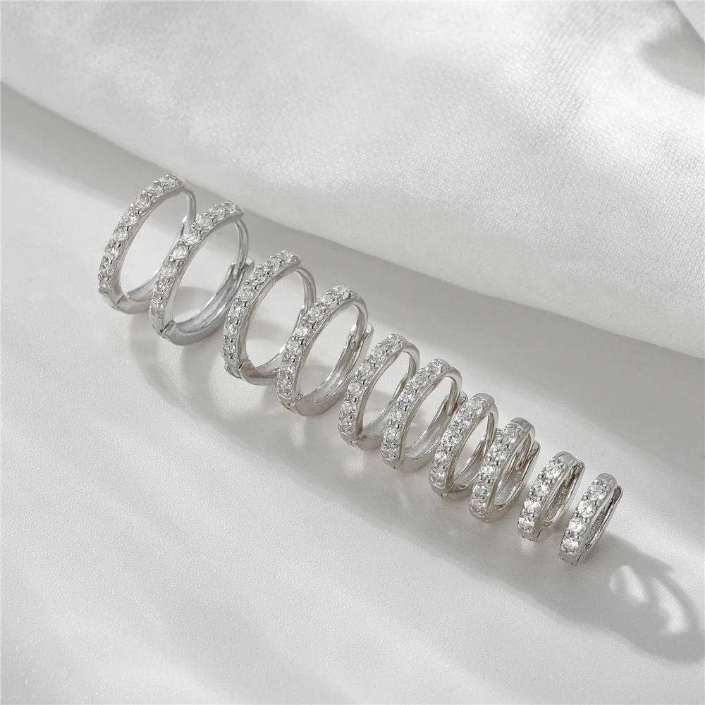 CANNER Real 925 Sterling Silver Hoop Earrings for Women Round Circle Earring Zircon Piercing Earings personalized Trend Jewelry