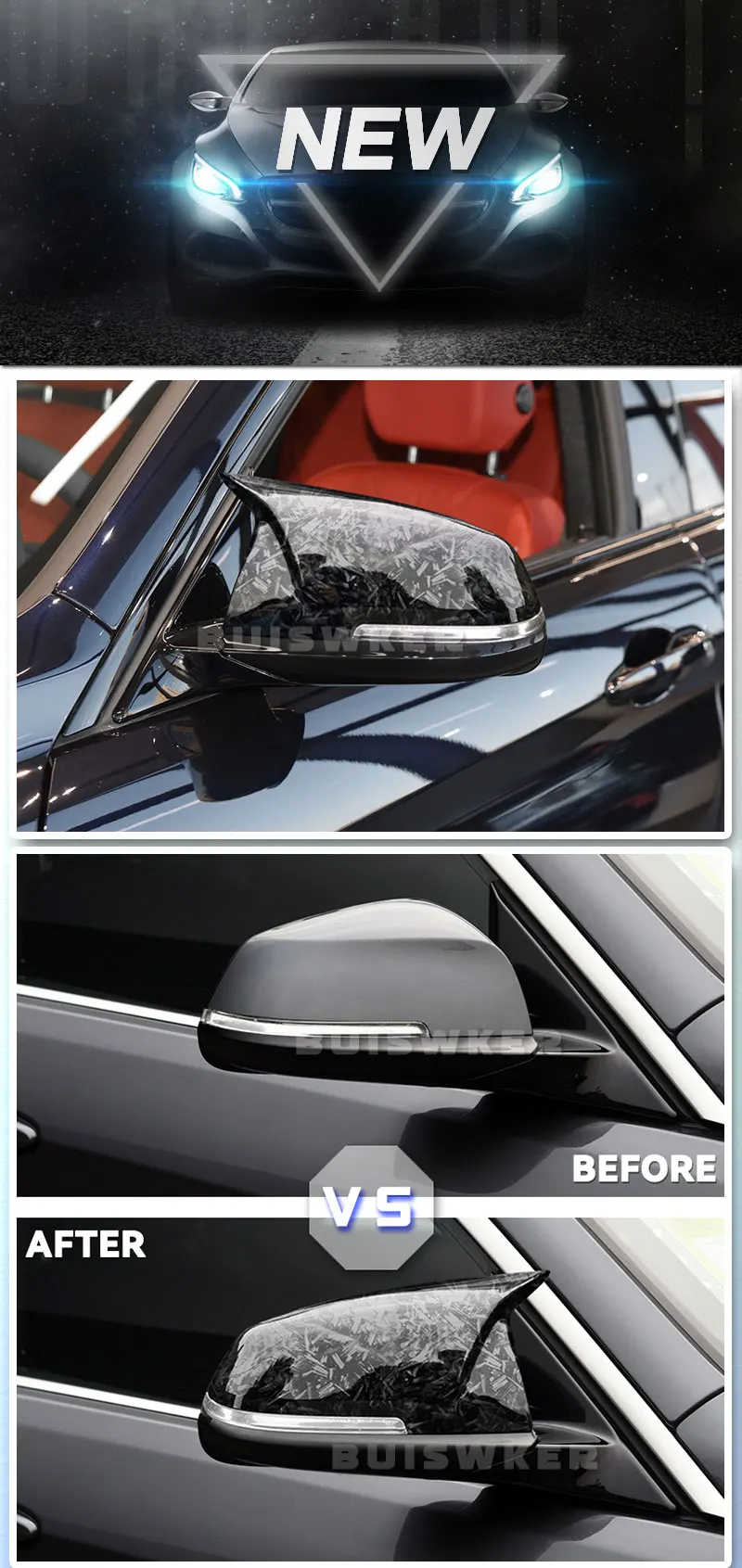 2 pieces Rearview Mirror Cover Cap Carbon Black for BMW Series 1 2 3 4 X M 220i 328i 420i F20 F21 F22 F23 F30 F32 F33 F36 X1
