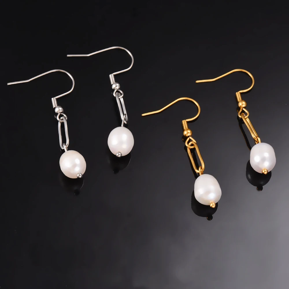 Trendy Irregular Natural Pearl Stainless Steel Women Stud Earrings Piercing Jewelry For Female Dropshipping