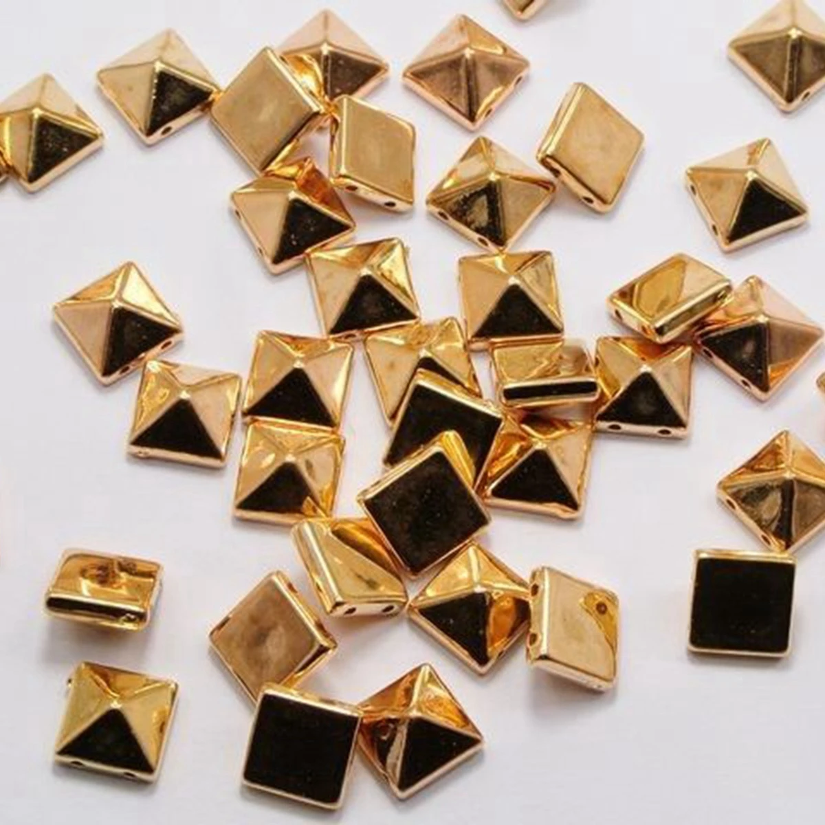 100 Metallic Tone Rock Punk Square Pyramid Rivet Beads Acrylic Studs Beads 10mm