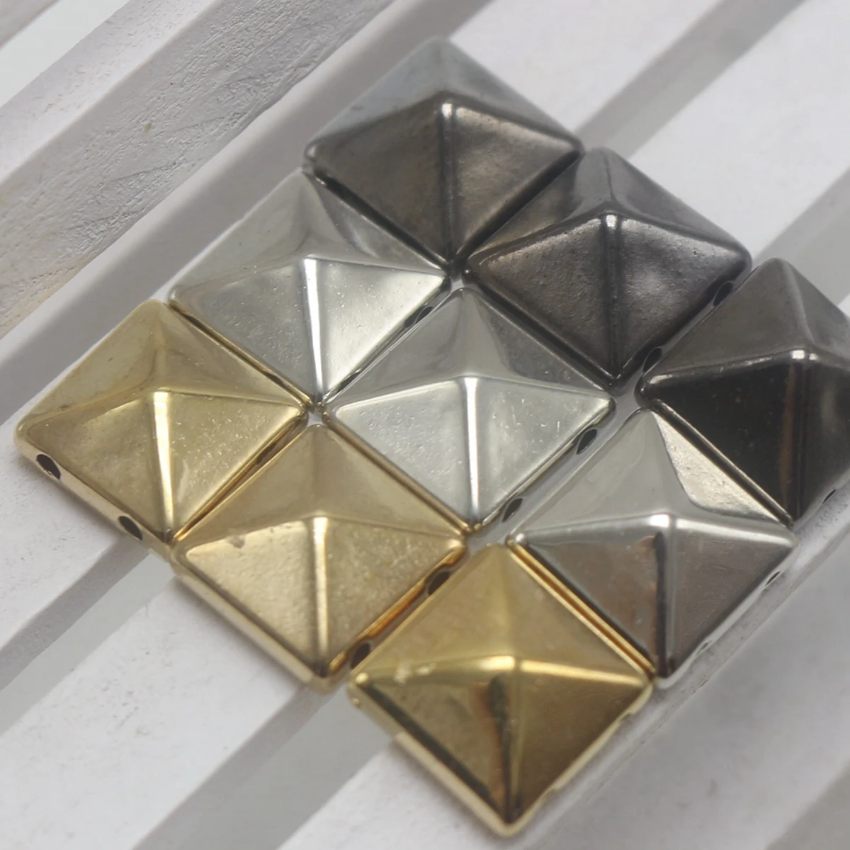 100 Metallic Tone Rock Punk Square Pyramid Rivet Beads Acrylic Studs Beads 10mm