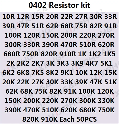 0402 0805 0603 1206 2512 1210 SMD Resistor Kit Assorted Kit Sample Kit 10/20/33/36/60/80 Values 1K 10K 20K 100K 100 200 220 ohm