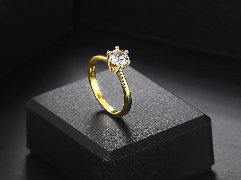 Classic 1 Carat Crystal Wedding Ring For Women Zirconia Gold Color Engagement Anniversary Proposal Marriage Ring Jewelry R174