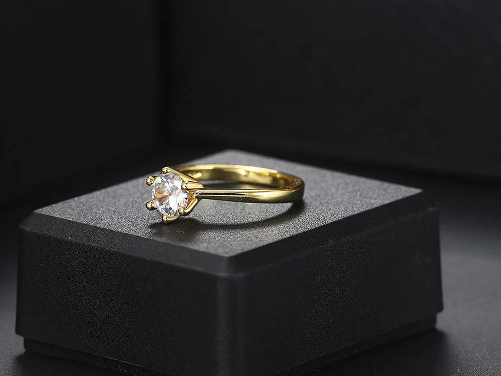 Classic 1 Carat Crystal Wedding Ring For Women Zirconia Gold Color Engagement Anniversary Proposal Marriage Ring Jewelry R174