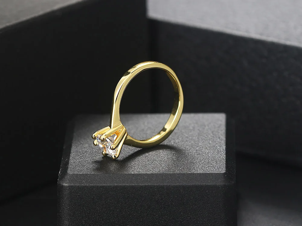 Classic 1 Carat Crystal Wedding Ring For Women Zirconia Gold Color Engagement Anniversary Proposal Marriage Ring Jewelry R174