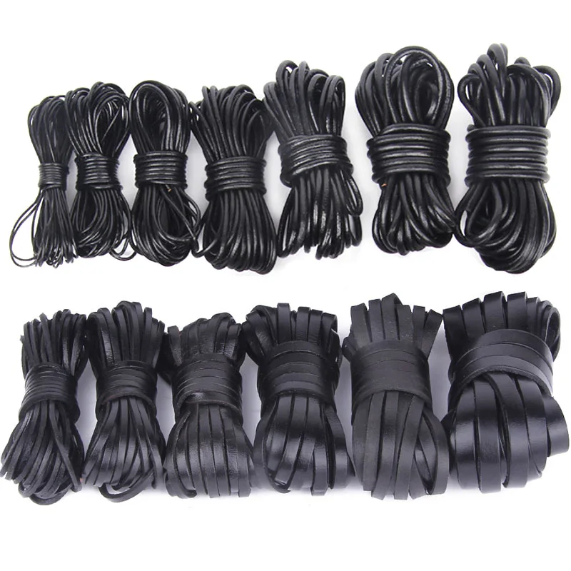 2Meter Genuine Cow Leather Cords Round Flat Leather Strap String Rope for DIY Necklace Bracelet Jewelry Making Accessories