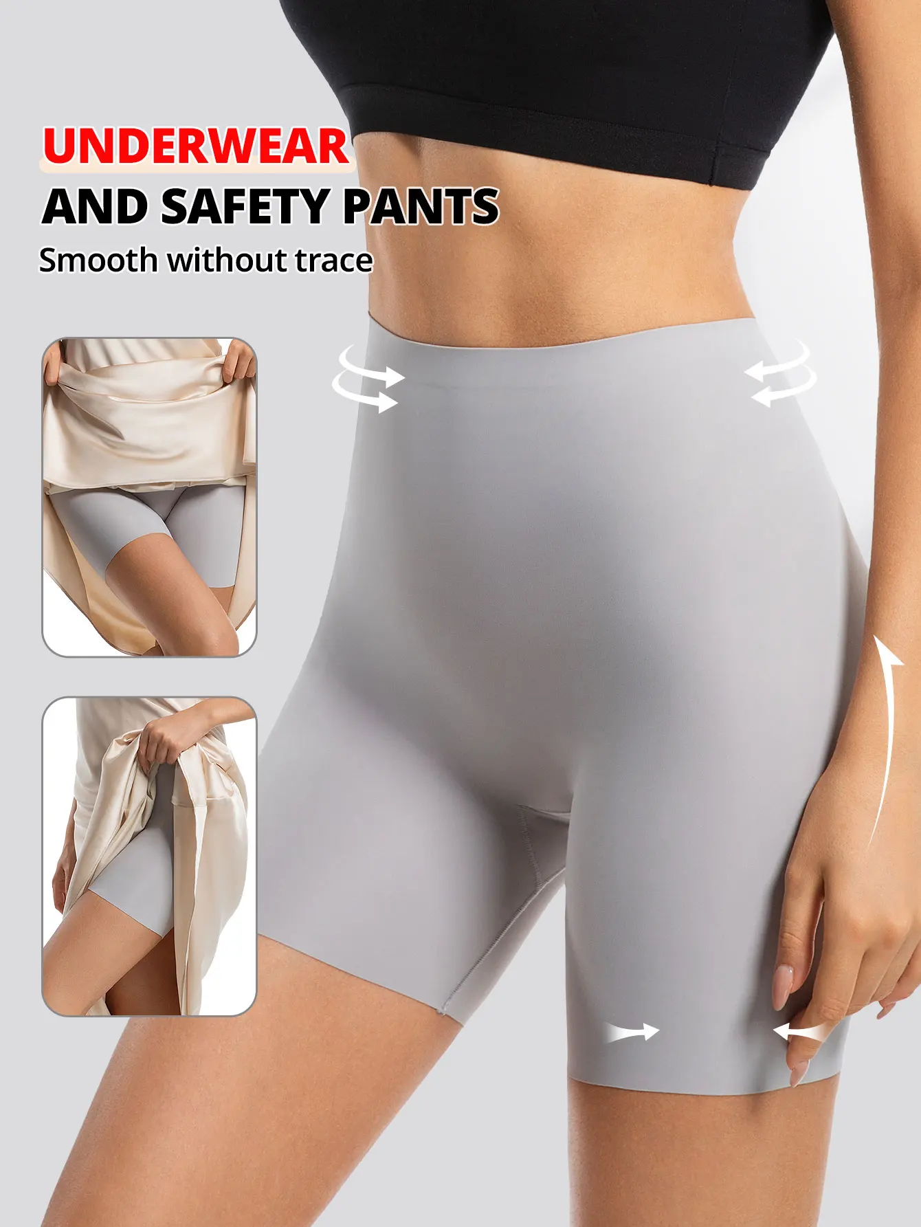 Flarixa Seamless High Waist Shorts Panties For Women Tummy Control Hip Lift Ice Silk Safety Pants Underwear Boyshorts Boxer