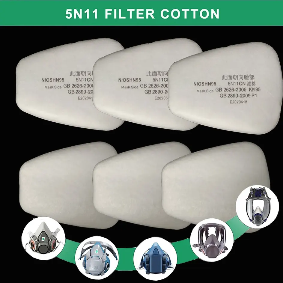 5N11 Dust Cotton Filter Paper Filters For 6001/6200/7502/6800 Series Chemical Spraying Painting Respirator Gas Mask Accessory