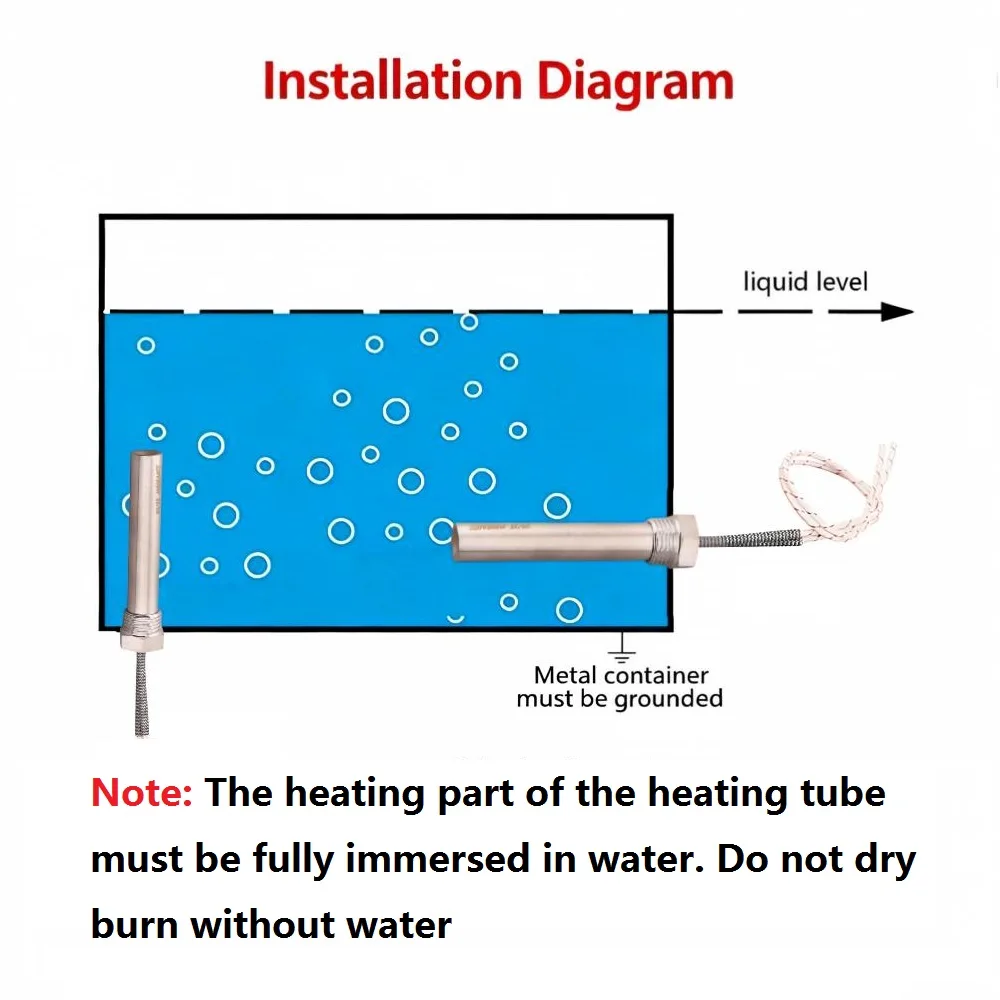 Immersion Cartridge Heater 1/2" Thread Cylindrical Hot Rod Resistance 220V 300W 500W 1KW/1.5/2KW Electric Water Heating Element