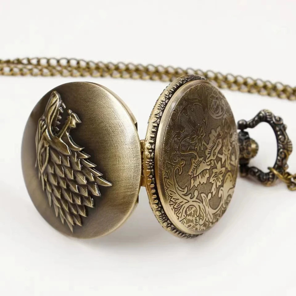 Personalized Creative l Wolf Head Three-Dimensional Carved Pocket Watch FOB Watch for Men's Arabic Numerals Display Quartz Penda
