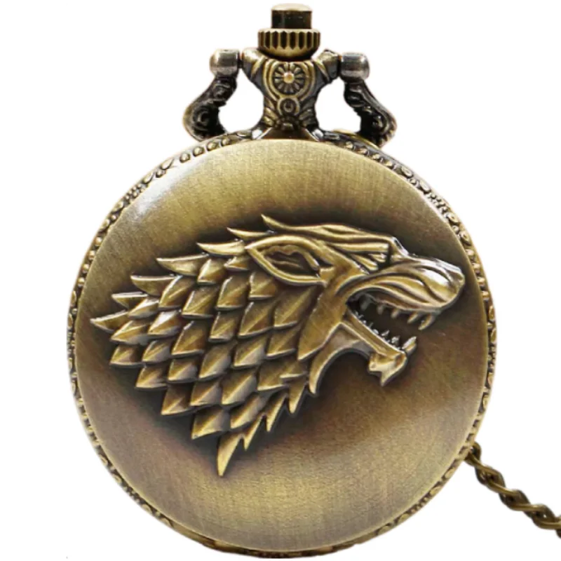 Personalized Creative l Wolf Head Three-Dimensional Carved Pocket Watch FOB Watch for Men's Arabic Numerals Display Quartz Penda